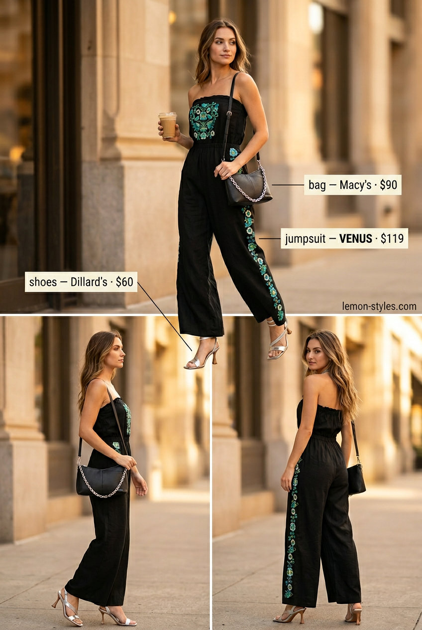 Bold mustard yellow strapless linen jumpsuit for women 2026, ideal for summer evenings and cocktail hours. Sophisticated and warm.