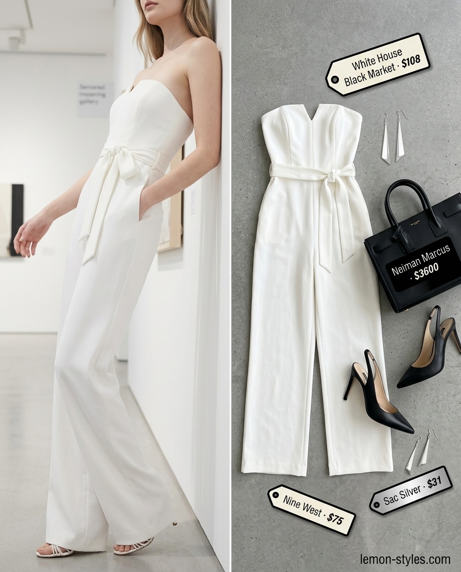 Chic white strapless linen jumpsuit for women 2026, perfect for gallery openings and smart casual events.