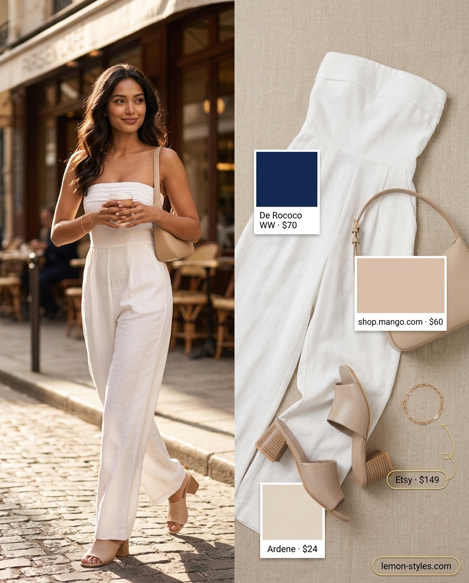 Bohemian lavender strapless linen jumpsuit for women 2026, perfect for daytime exploration and casual lunches. Romantic and relaxed.