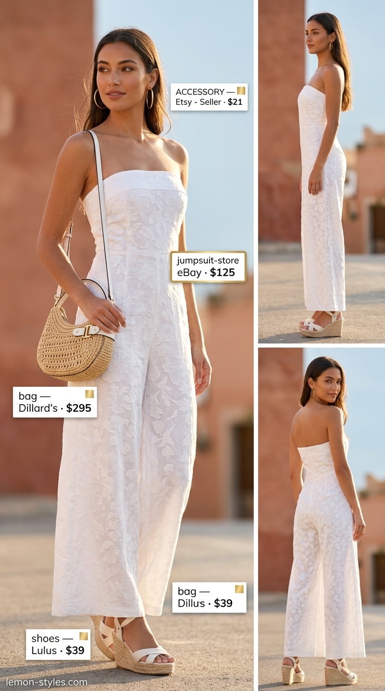 Classic navy strapless linen jumpsuit for women 2026, perfect for daytime events, resort wear, and elegant lunches. Polished look.