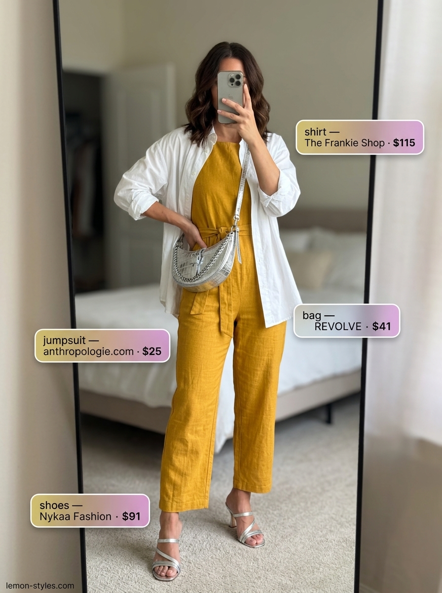 Bold mustard yellow strapless linen jumpsuit for women 2026, ideal for summer evening events, cocktail parties, and date nights.