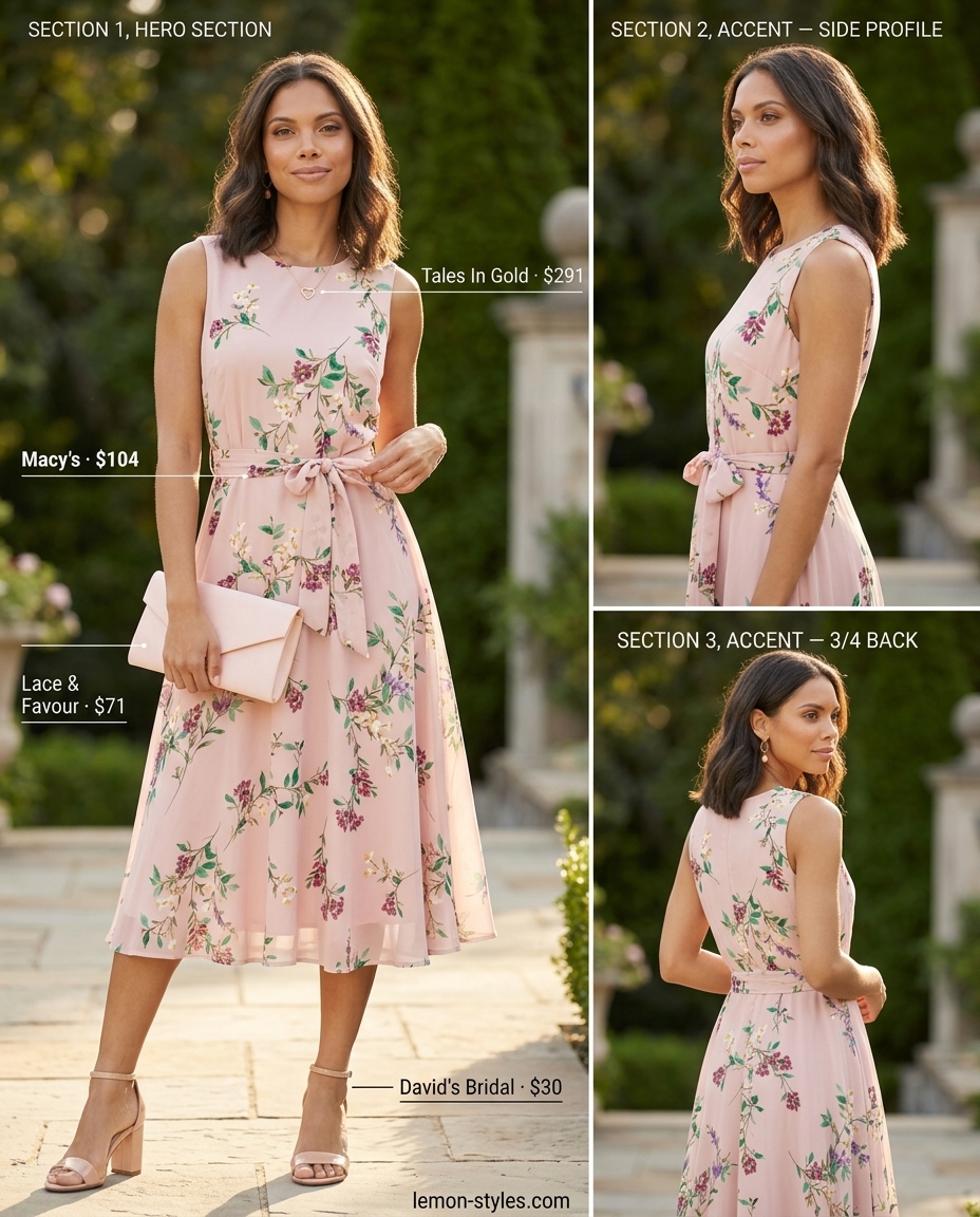 Pastel floral midi dress for women 2026, elegant for garden parties and summer events.