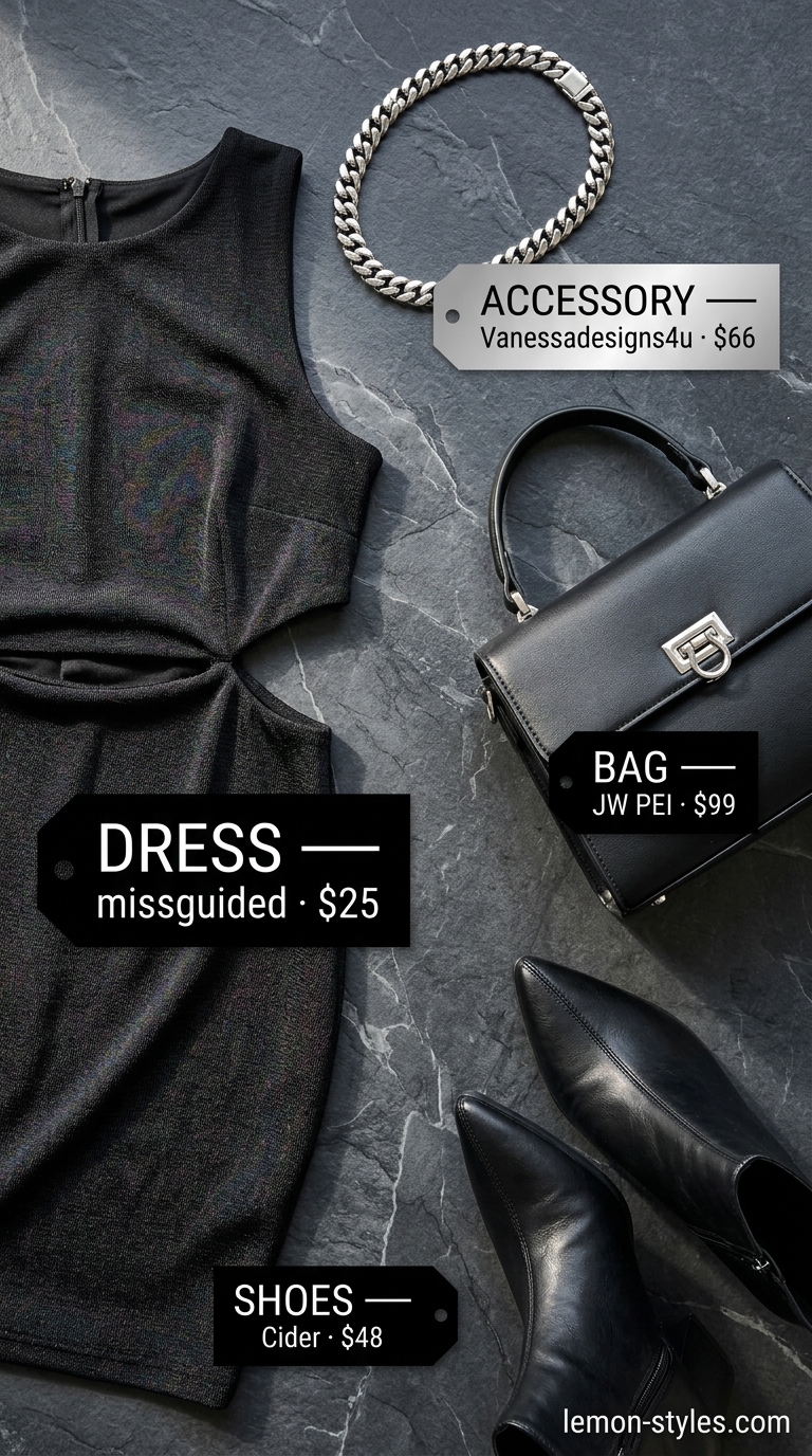 Summer Date Night Dress 2026: Black Cut-Out Mini Black cut-out mini dress for summer date night outfits for women 2026. Edgy club style with ankle boots & silver jewelry.