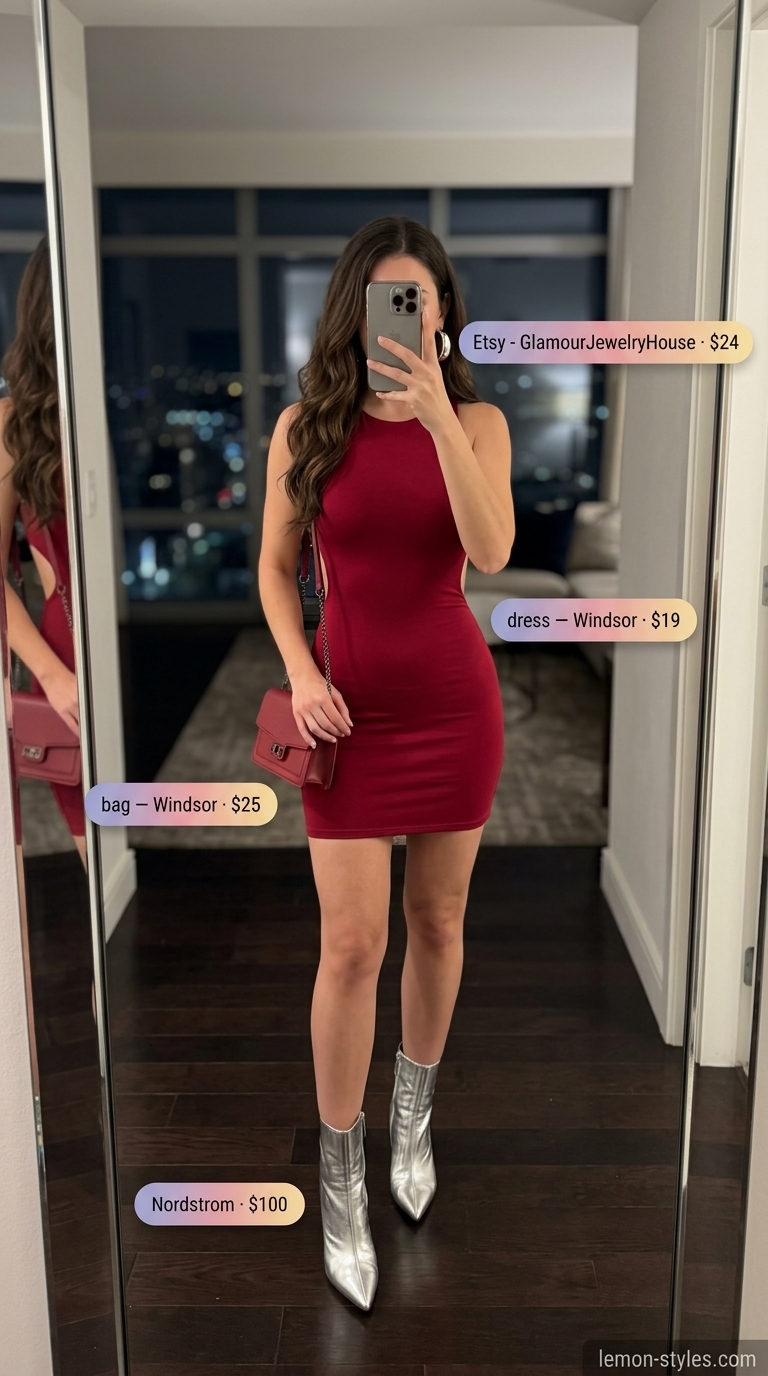 Summer Date Night Dress Outfits 2026: Edgy Midnight Urban Black fitted mini dress with cut-outs for summer date night outfits 2026, with silver ankle boots and a micro shoulder bag.