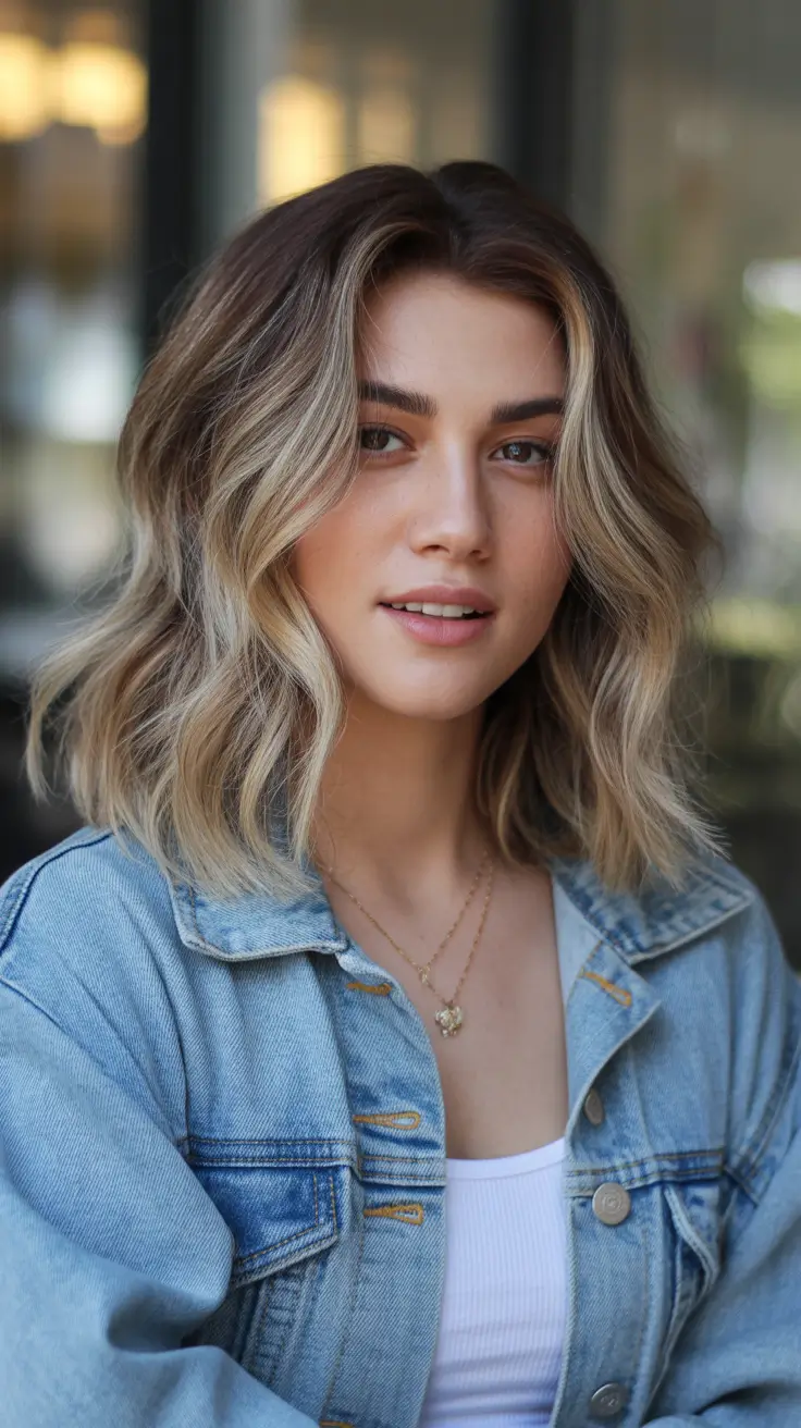 summer haircuts for girls 2026 Textured Wavy Lob with Dimensional Highlights