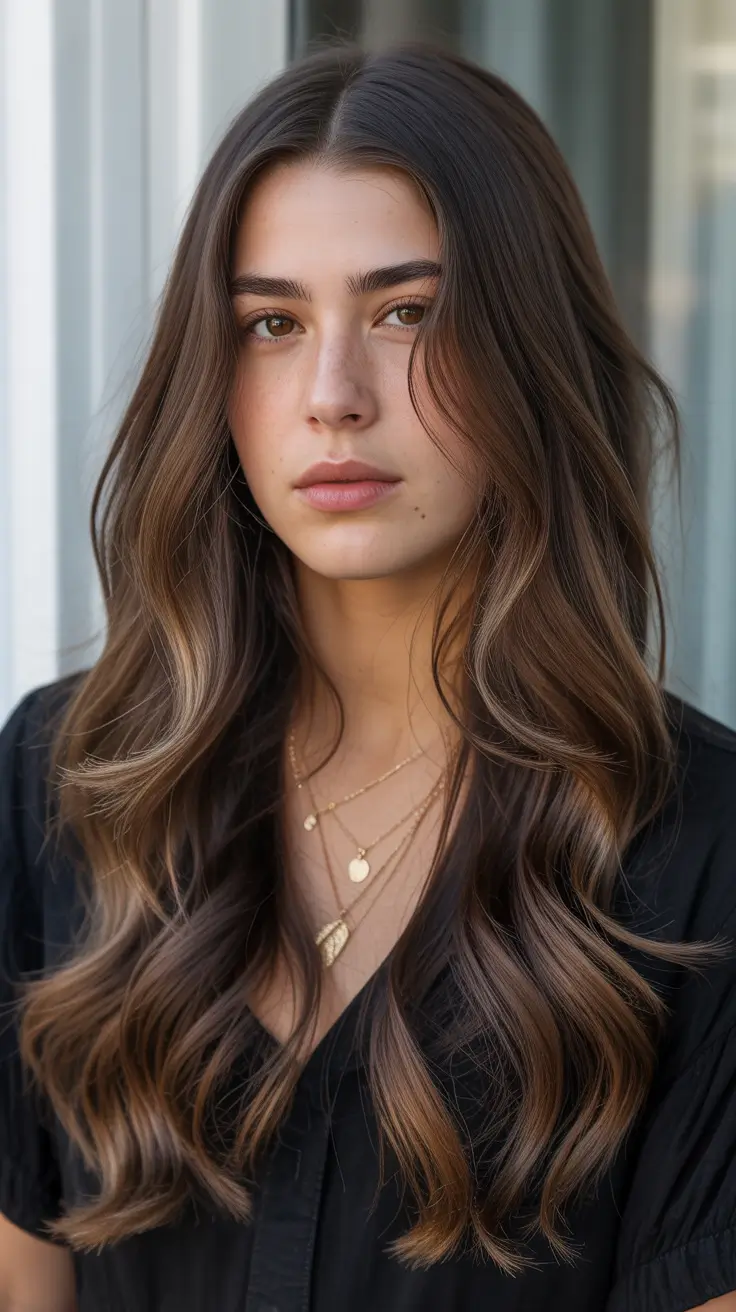 summer haircuts for girls 2026 Long Layered Waves with Soft Balayage Dimension