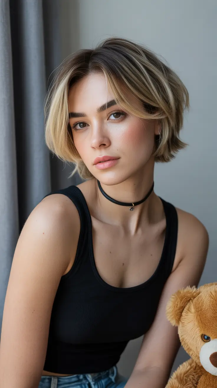 summer haircuts for girls 2026 Chic Short French Bob with Soft Blonde Dimension