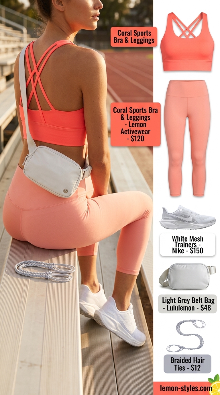 Bright coral activewear top and leggings matching set for women 2026, perfect for gym and cardio.