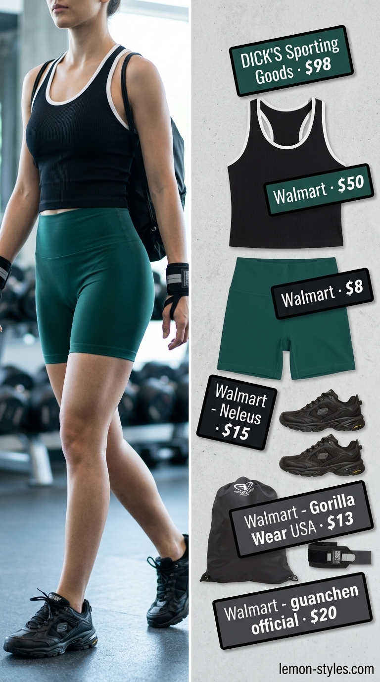 Deep forest green activewear bottom and crop tank top matching set for women 2026, for weightlifting.