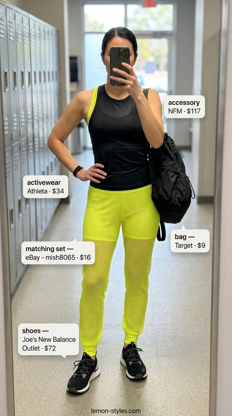 Neon Yellow summer matching set activewear for women 2026 for HIIT high-energy hustle. Mesh bra & full-length leggings.