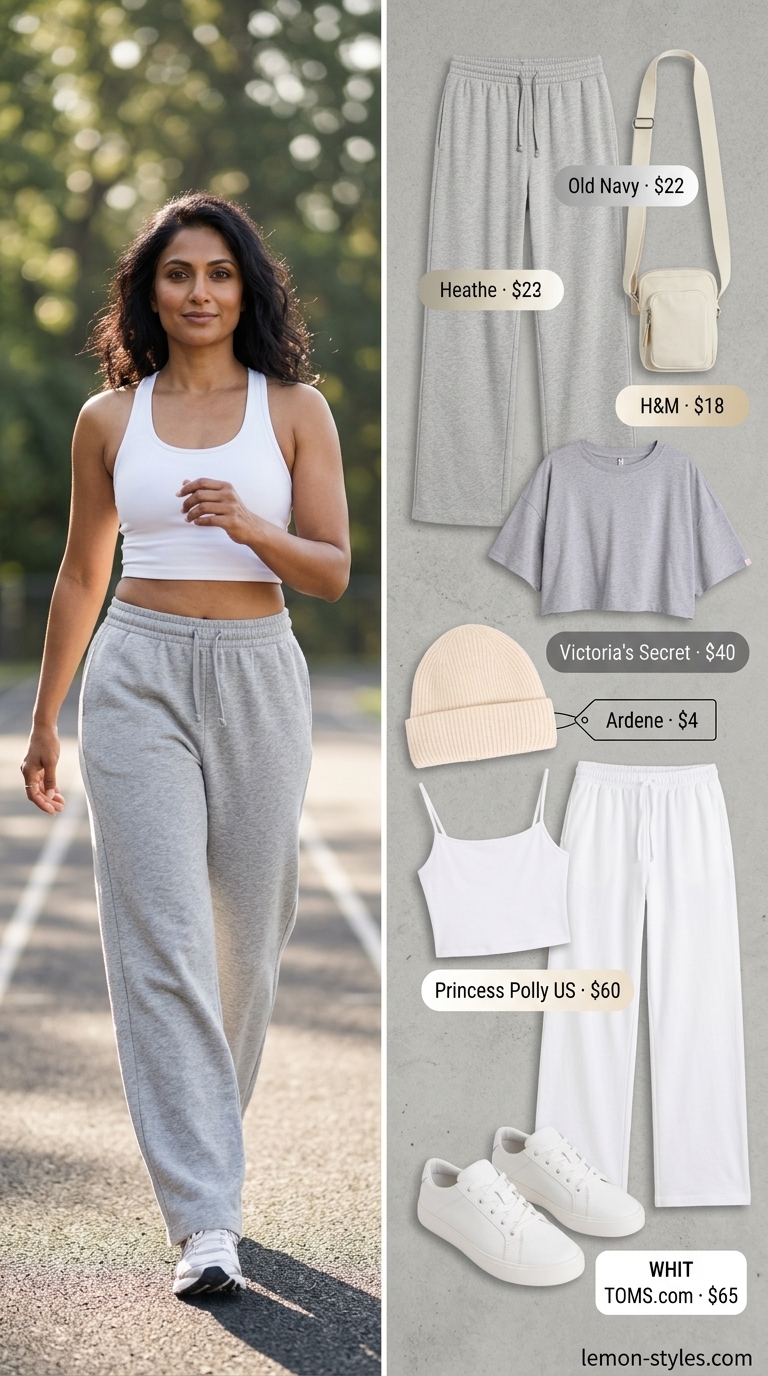Heather Grey summer matching set activewear for women 2026 for post-workout chill. Oversized tee & wide-leg sweatpants.