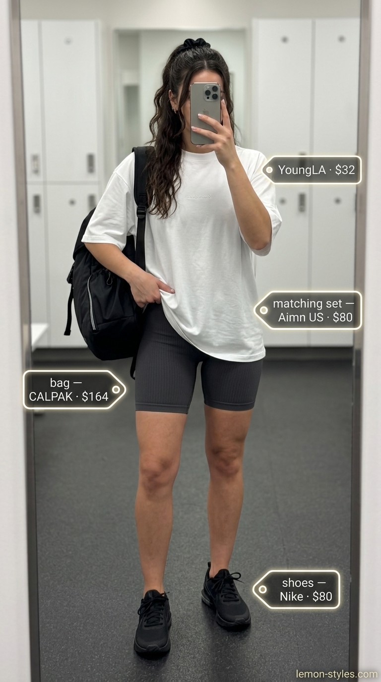 Charcoal Gray summer matching set activewear for women 2026 for structured strength session. Biker shorts & sports bra.