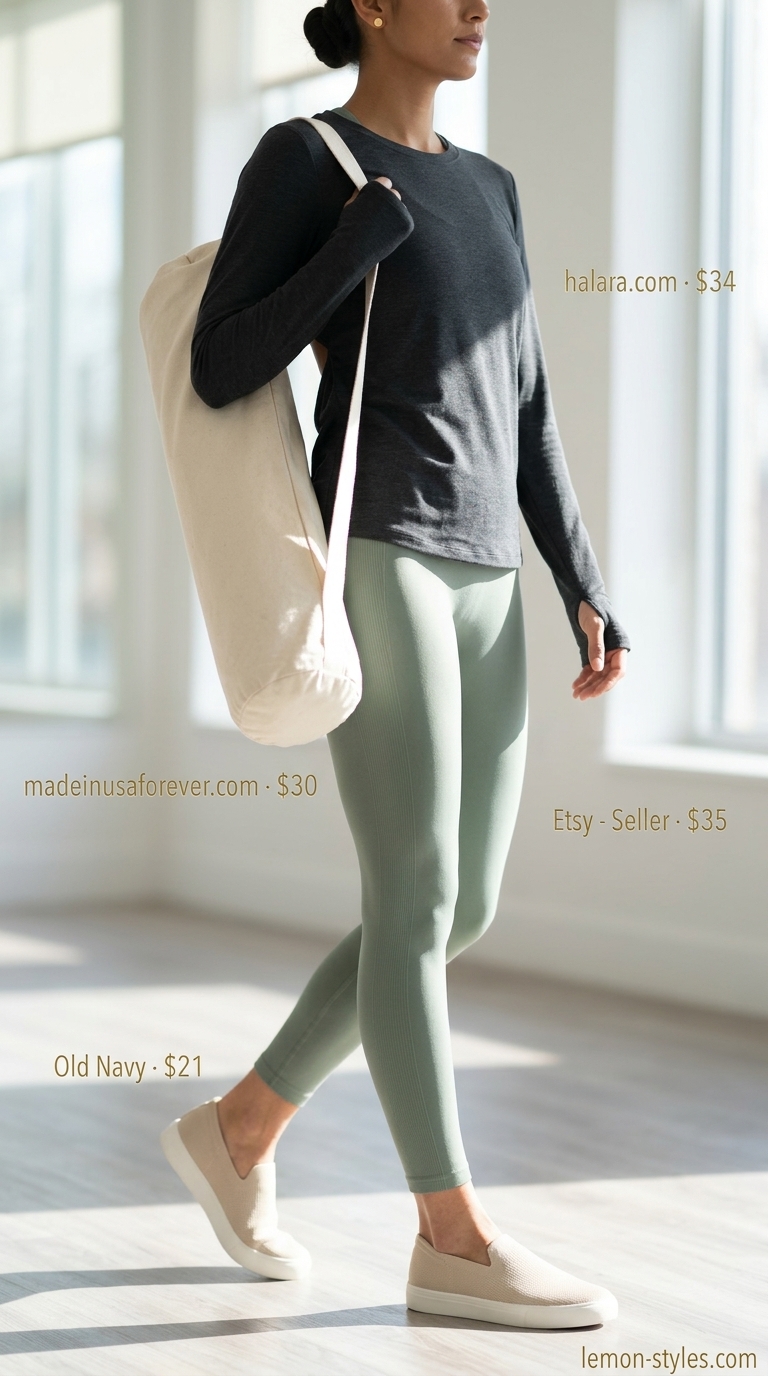 Sage Green summer matching set activewear for women 2026 for serene studio flow. Seamless tank & flared leggings.