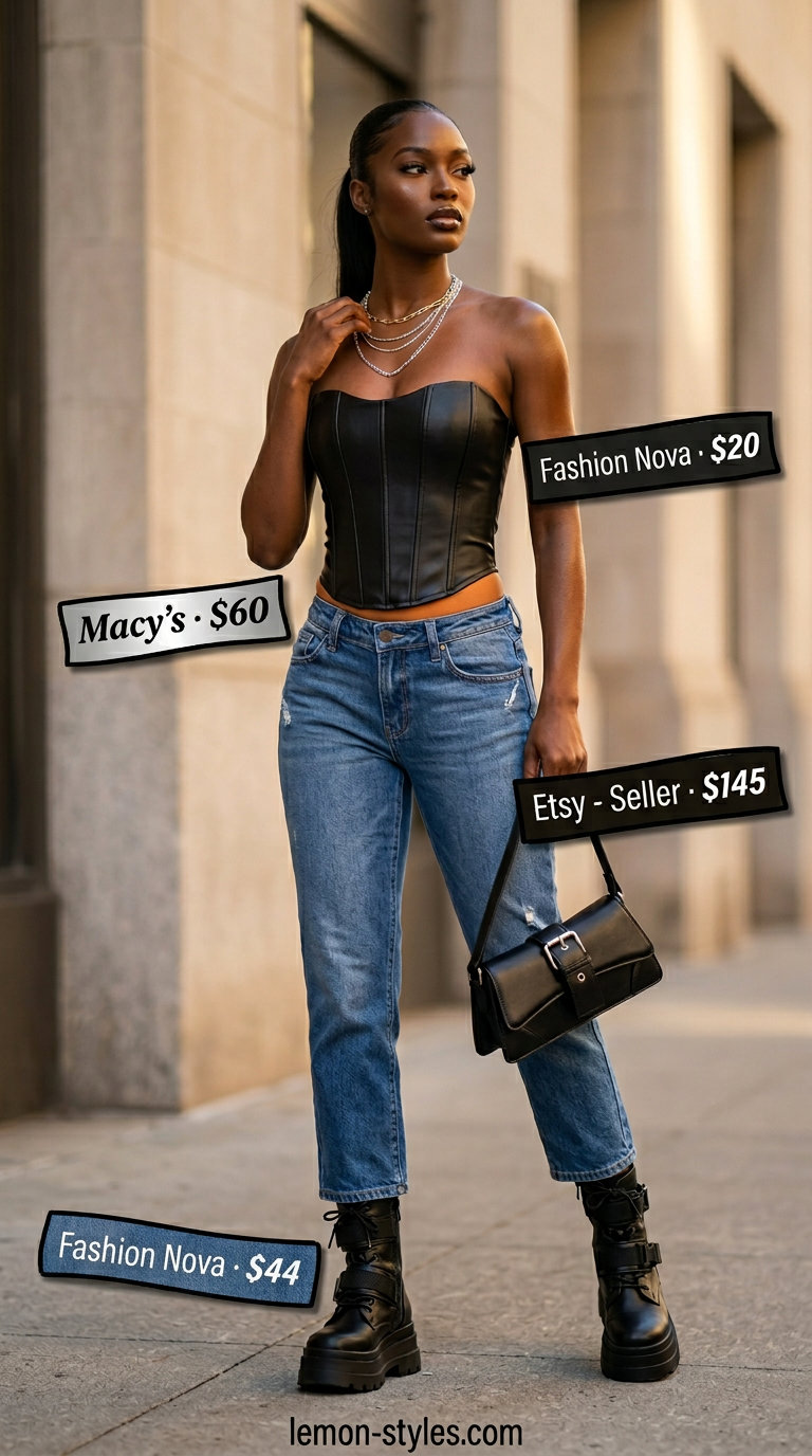 Olive green cargo pants, black corset top, and combat boots for summer outfits black woman 2026.