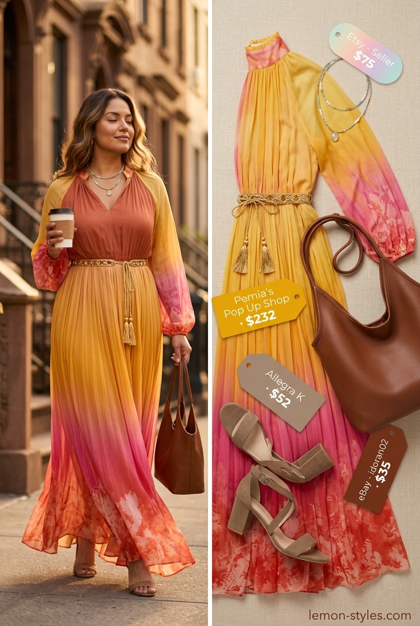 Terracotta print maxi dress for pear shape women, perfect for summer evenings and vacation dinners in 2026.