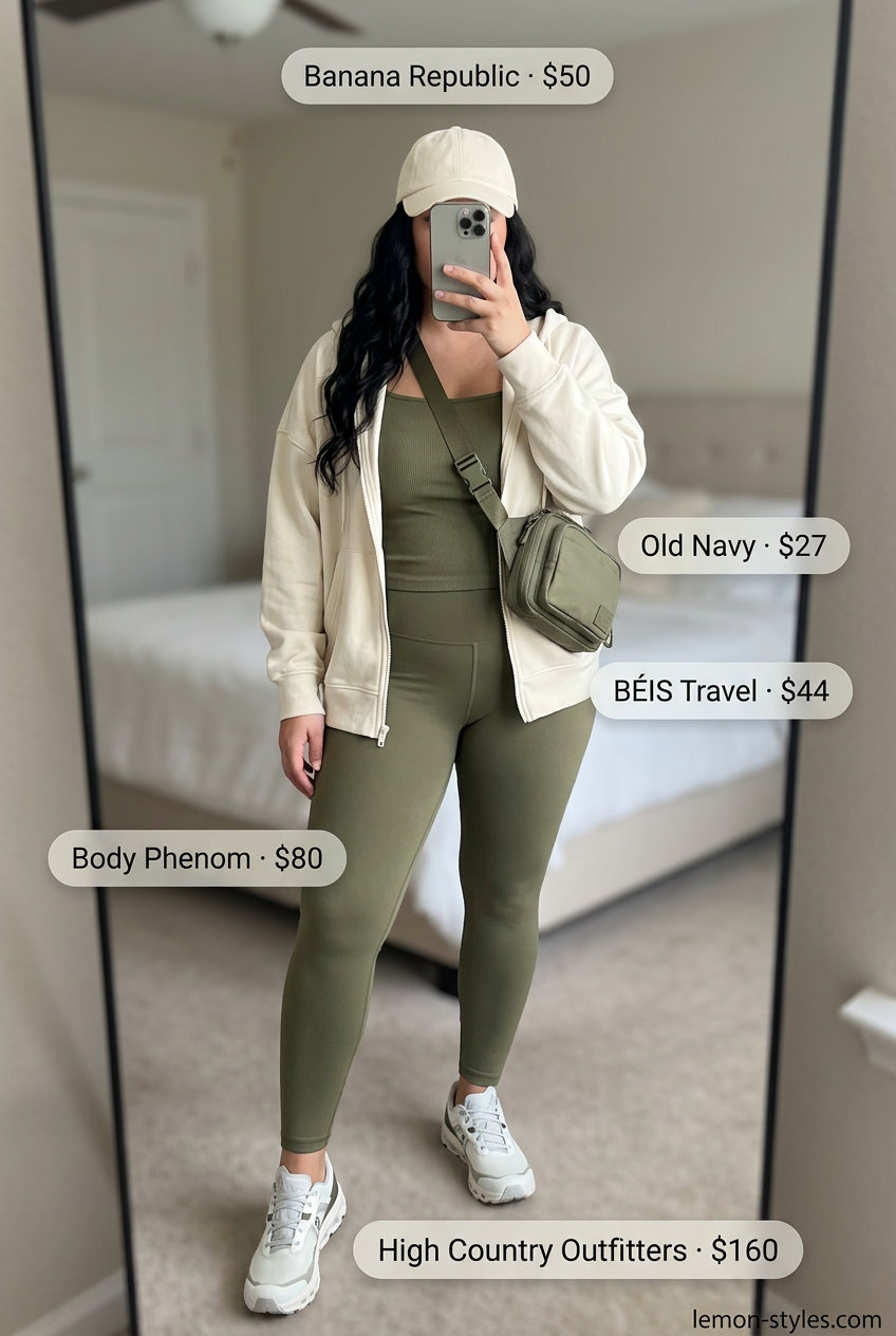 Olive green square neck sports bra and leggings set for active summer Square Neck outfits for women 2026.