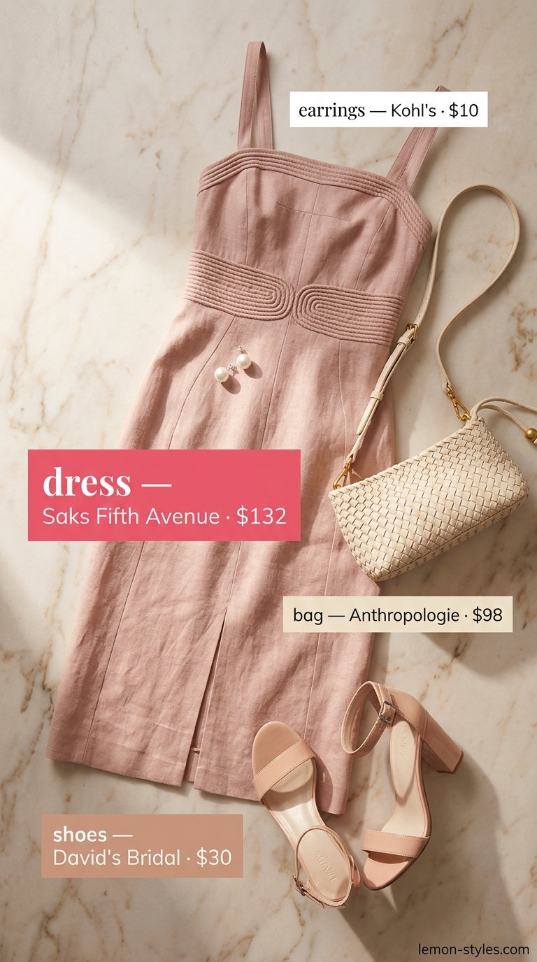 Romantic blush pink linen midi dress with square neckline for summer Square Neck outfits for women 2026.