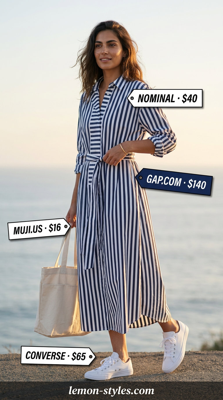 Relaxed Shirtdress 2026 | Summer Vacation Outfits Relaxed sky blue shirtdress for summer vacation capsule outfits for women 2026. Perfect for casual days and beach cover-ups.