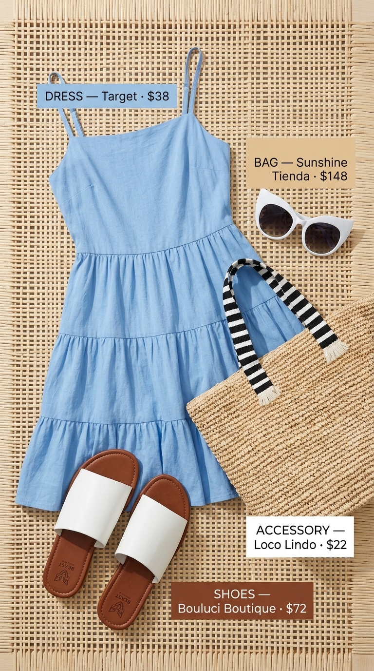 Azure Coast Sundress for Summer Vacation Outfits 2026 Sky blue sundress outfit for women, perfect for summer vacation capsule outfits 2026. Fresh and light beach style.