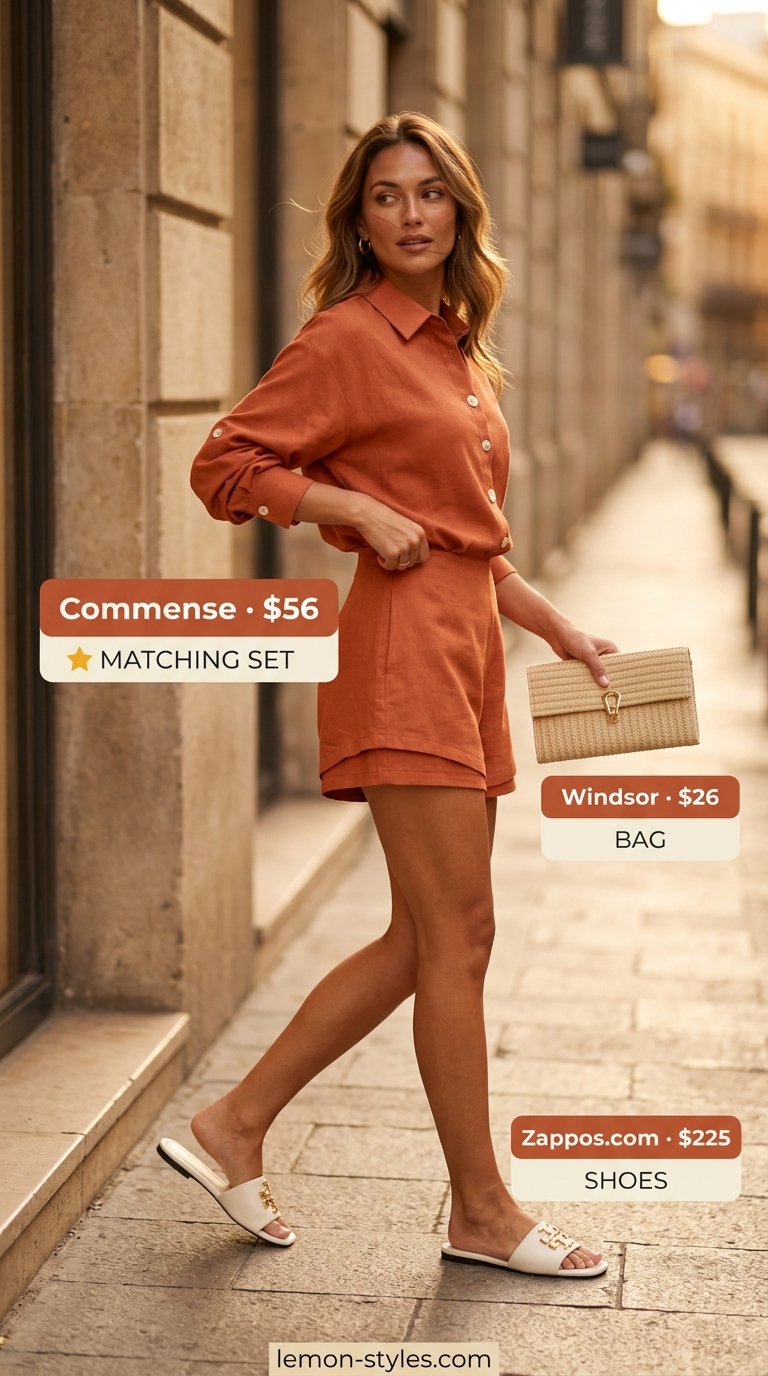 Miami Summer Outfits 2026: Relaxed Linen Matching Set Trendy Miami summer outfits 2026: Linen matching set for relaxed evenings and vacation vibes.