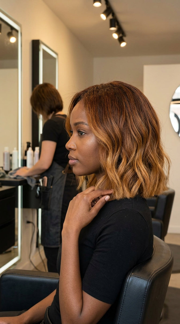 Rich Amber Reverse Ombre Hair 2026 long rich amber reverse ombre hair with deep amber brown root, golden amber blonde ends, balayage for weekend