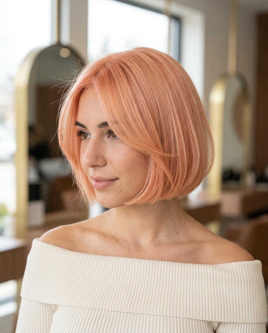 Apricot Crush French Bob 2026 short french bob with pastel apricot and strawberry blonde undertones for a whimsical look