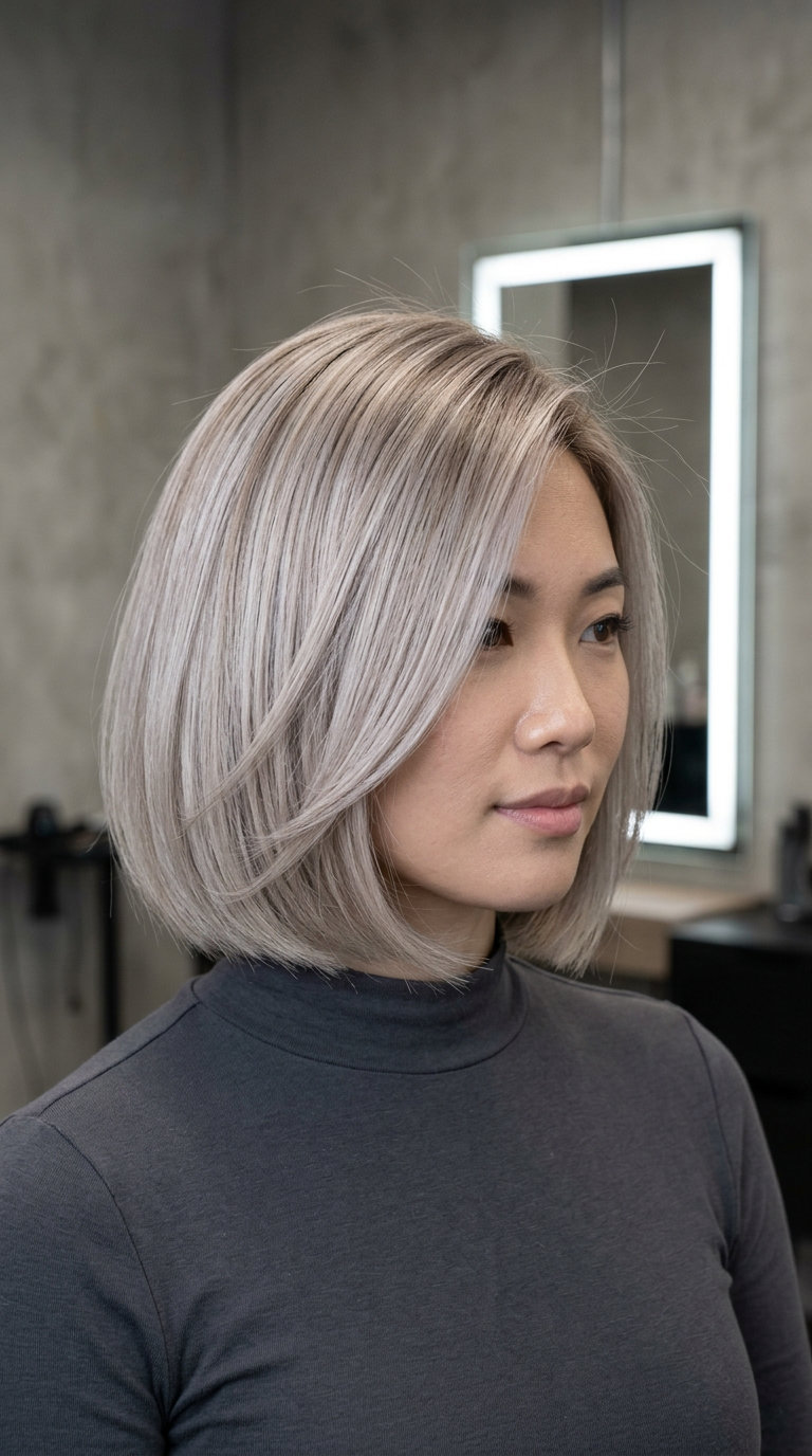 Elegant Ash Blonde French Bob 2026 short french bob with ash blonde and beige root smudge for an elegant look