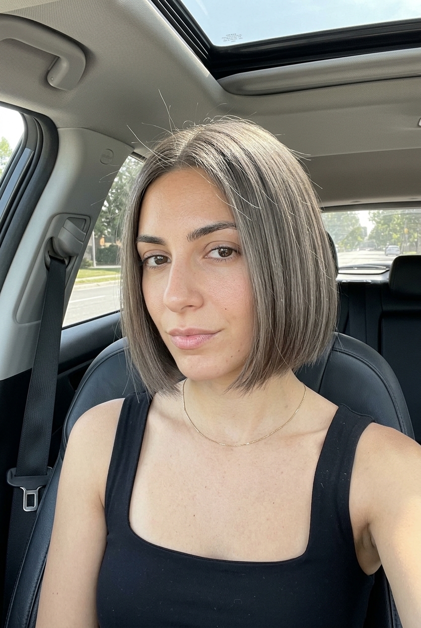 short italian bob haircut with ash brown, point-cut layers for movement