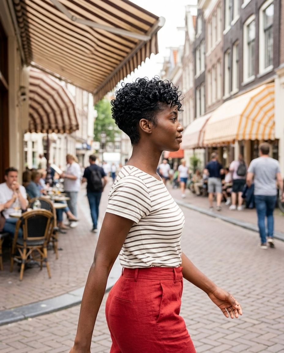 Playful Curly Pixie Hairstyle 2026 short natural black curly hairstyle with tapered sides and textured top for summer