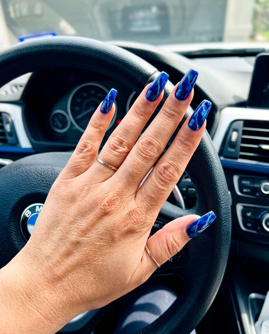 Navy Velvet French Nails 2026 | Sophisticated Work Style Deep navy velvet matte micro French tip nails for work and summer events. Blue summer nails 2026.