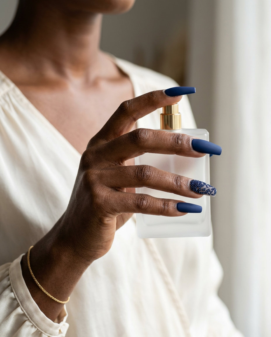 Textured Deep Blue: Blue Summer Nails 2026 Textured deep blue accent nails. Edgy blue summer nails 2026 for parties and nights out.
