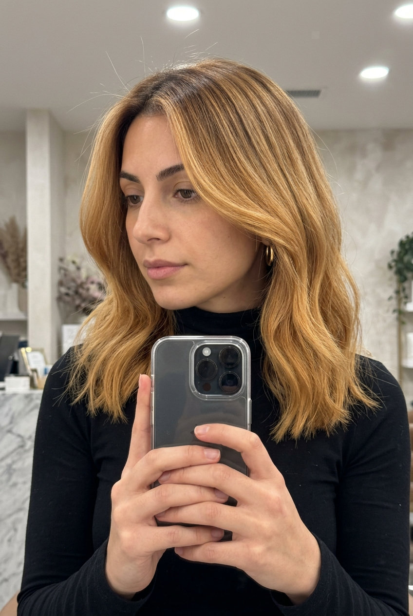 long layered butterscotch blonde color melt with golden honey tones for romantic look