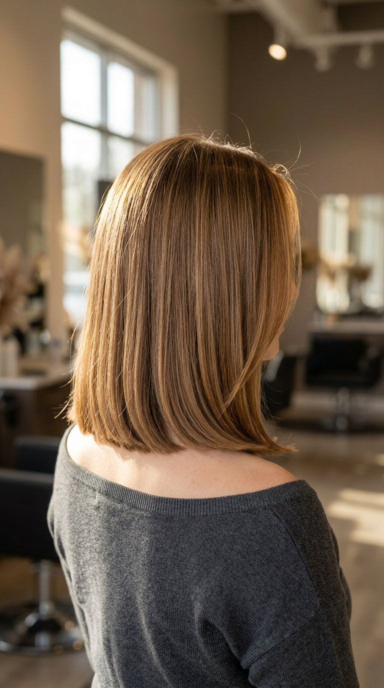 Honey Brown Scandi Lob 2026: Minimalist Chic collarbone-length honey brown lob with golden Scandi hairline for a sophisticated look