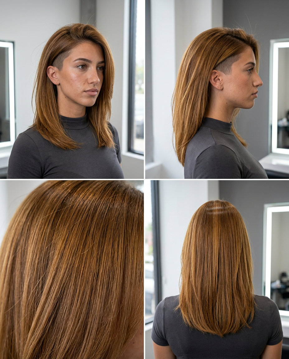 Edgy Caramel Honey Undercut 2026 short caramel honey brown undercut with textured top for edgy style