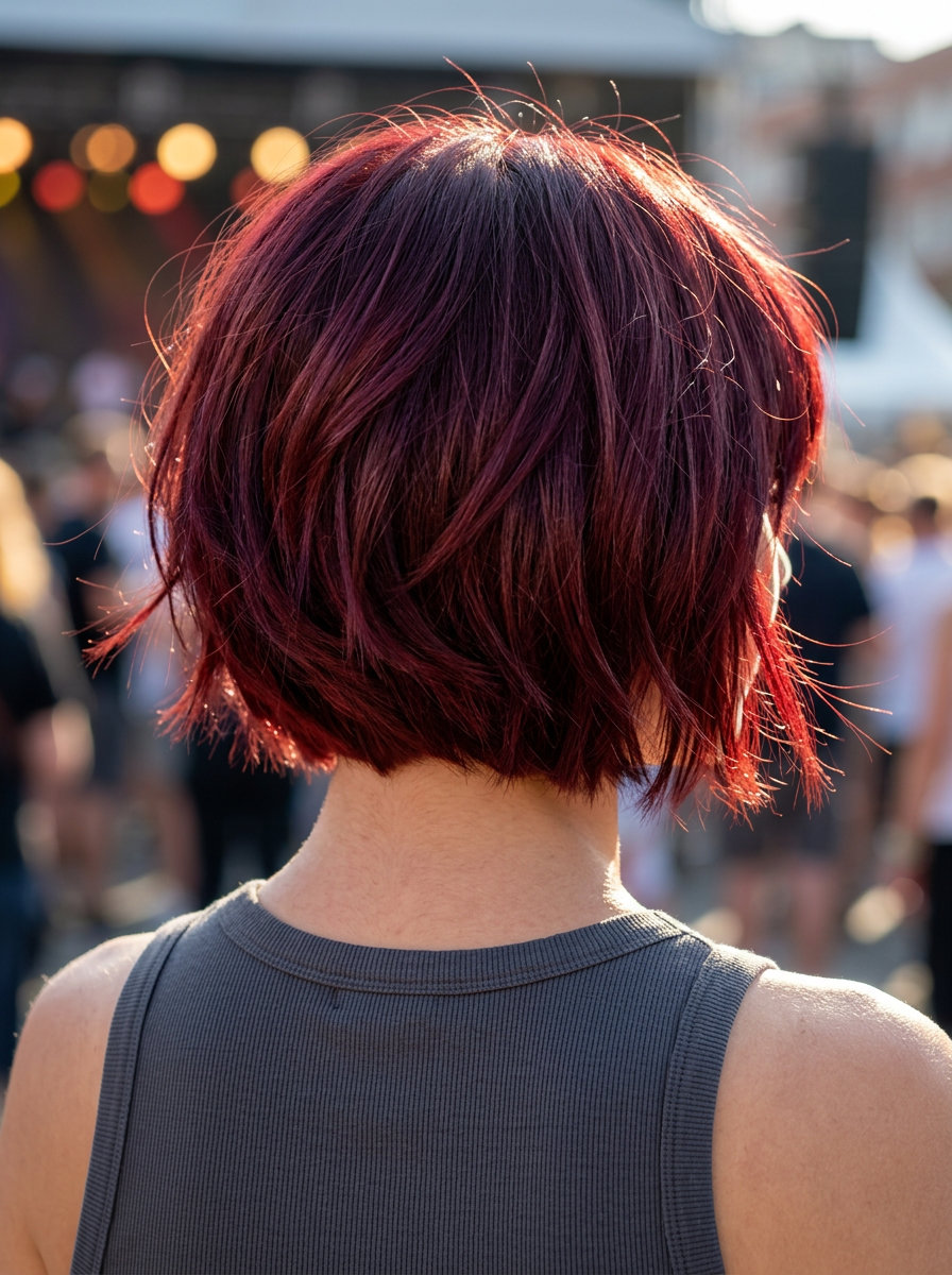 Cherry Cola French Bob 2026 short french bob with cherry red cola brown and textured fringe for an edgy look