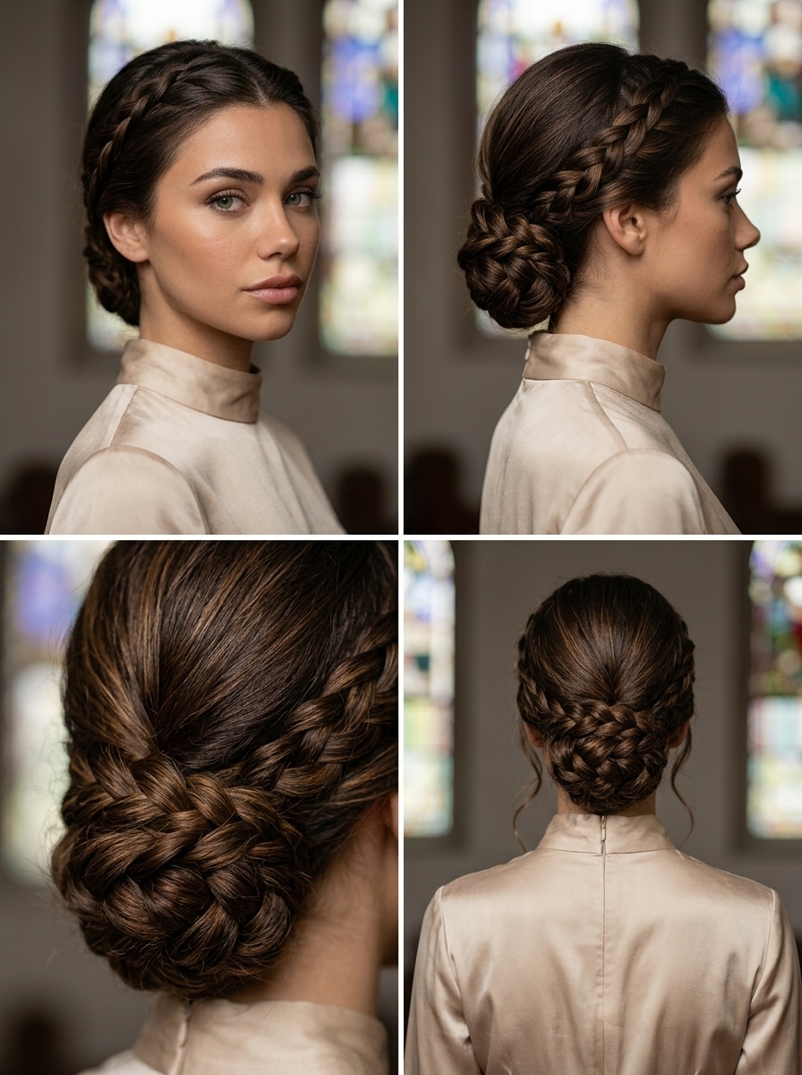 long box braids hairstyle in chocolate brunette, caramel lowlights, no fringe — sophisticated elegant