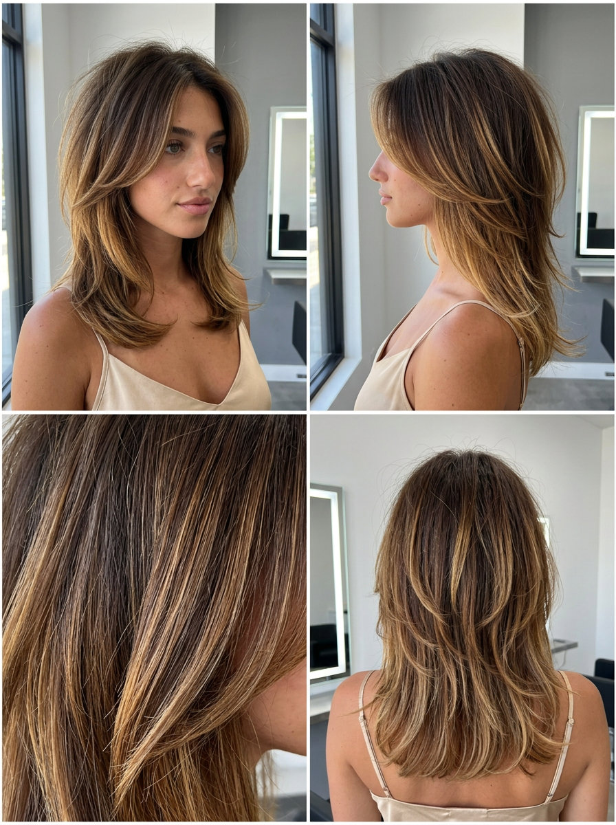 Textured Wolf 2.0 Haircut 2026 long textured wolf 2.0 haircut with warm ombré, choppy layers, and face-framing for summer