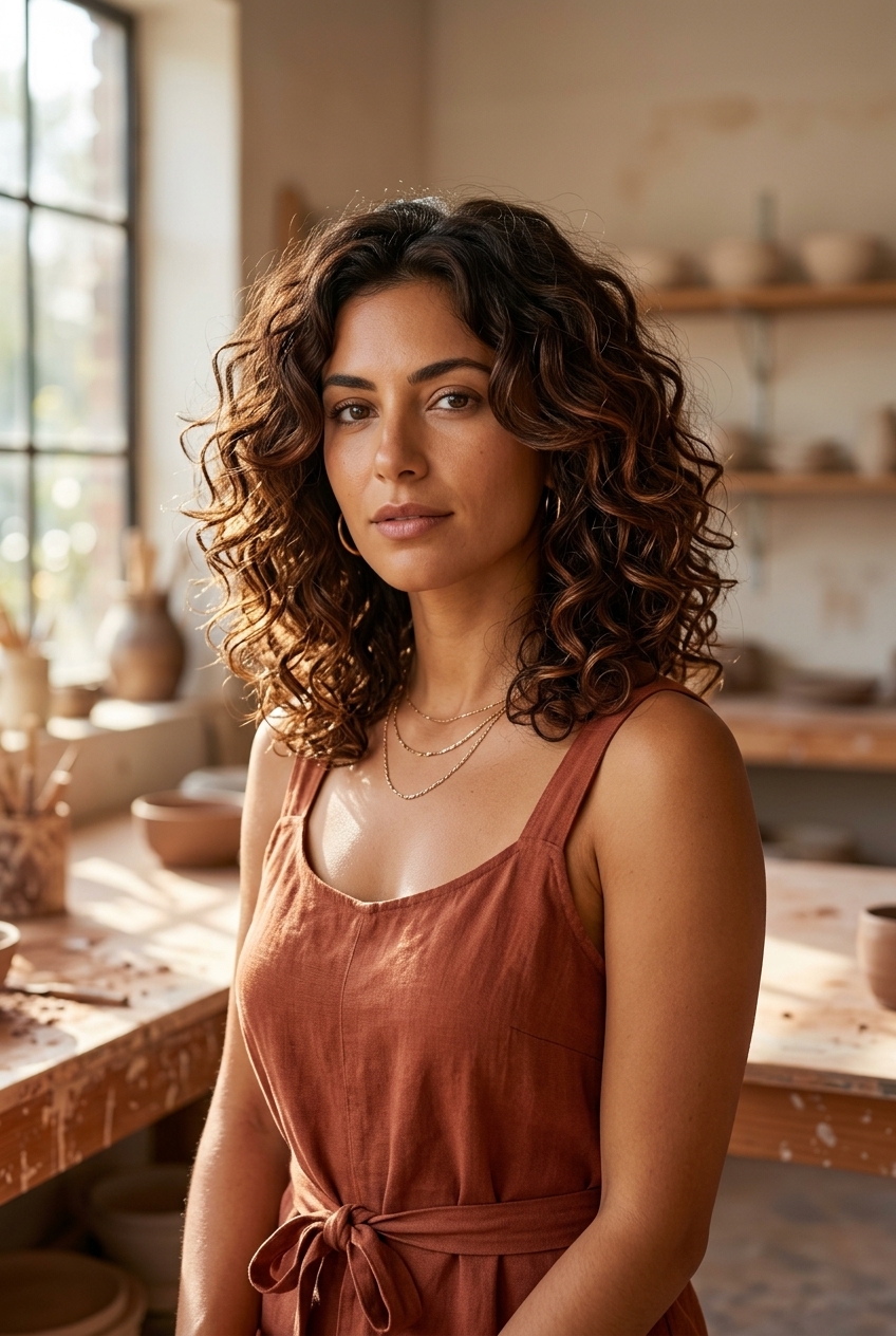 Effortless Curls: Chocolate Auburn 2026 Shoulder length curly lob in chocolate brown with auburn highlights