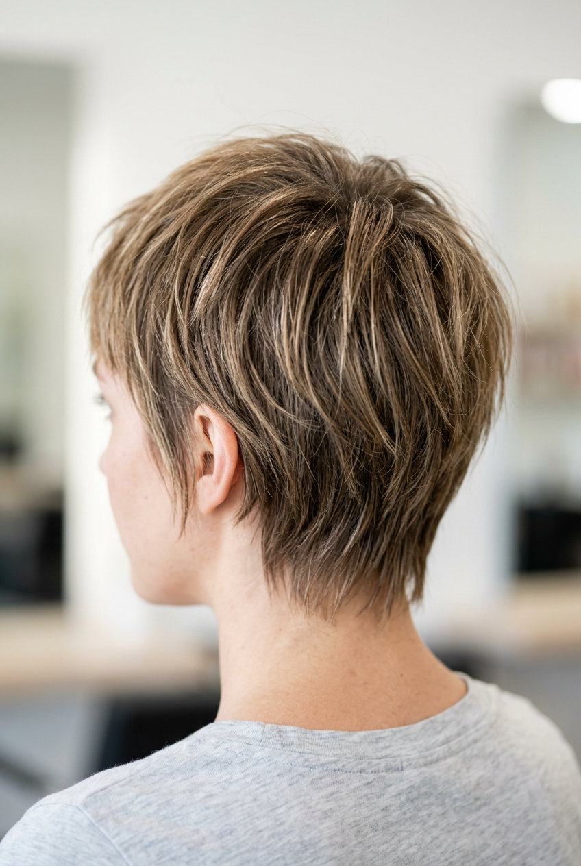 short shag haircut with cool dark blonde, point-cut layers and micro-fringe for edgy daily wear