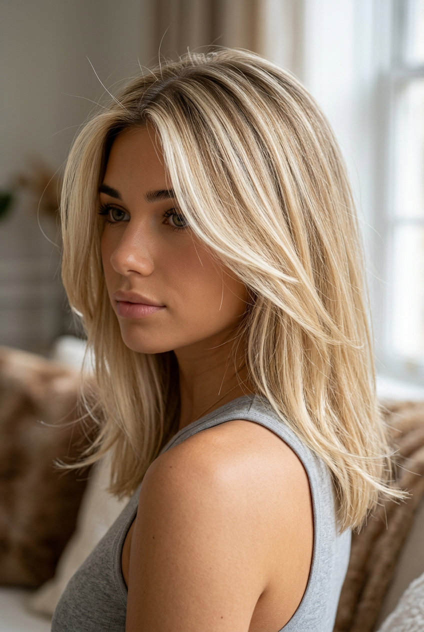 Effortless Creamy Blonde Balayage 2026 long creamy blonde balayage with soft gold undertones, freehand technique for a lived-in look