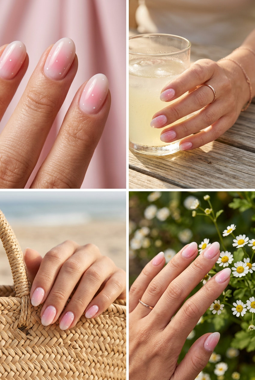 Cute summer nails 2026: Romantic Dreamy Aura Milky Dots for daily wear and casual outings.