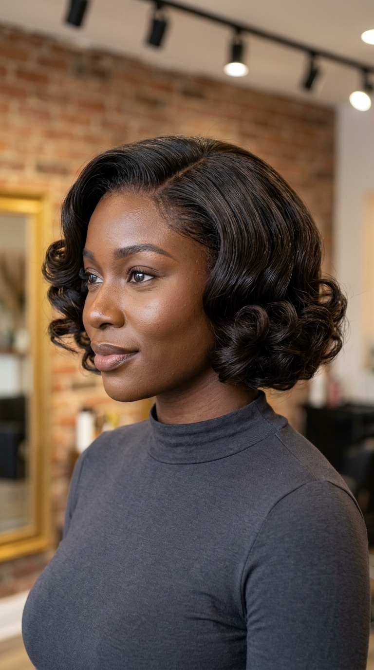 chin-length bob haircut with deep espresso brunette, cool undertones, blunt cut — bold glamorous