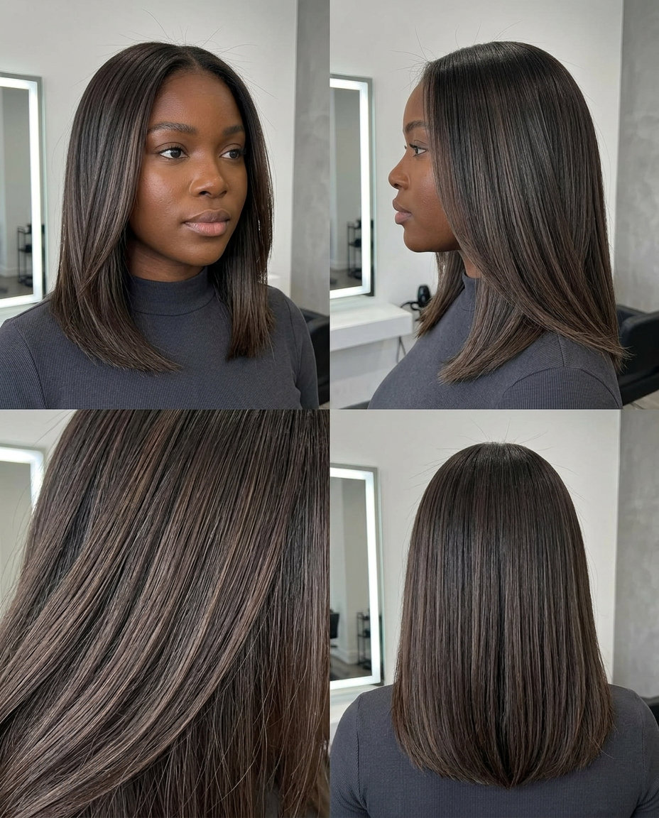 Earthy Espresso Cold Brew Blend Hair Color 2026 long espresso brunette haircut with cool ash lowlights, color melt — sophisticated professional style
