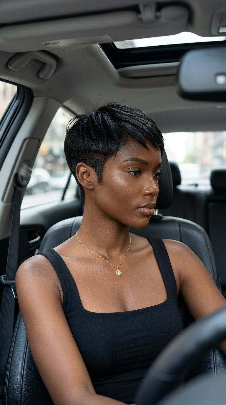 Espresso Sculpted Pixie Haircut 2026 very short sculpted pixie haircut in espresso roast brunette with sharp taper for summer