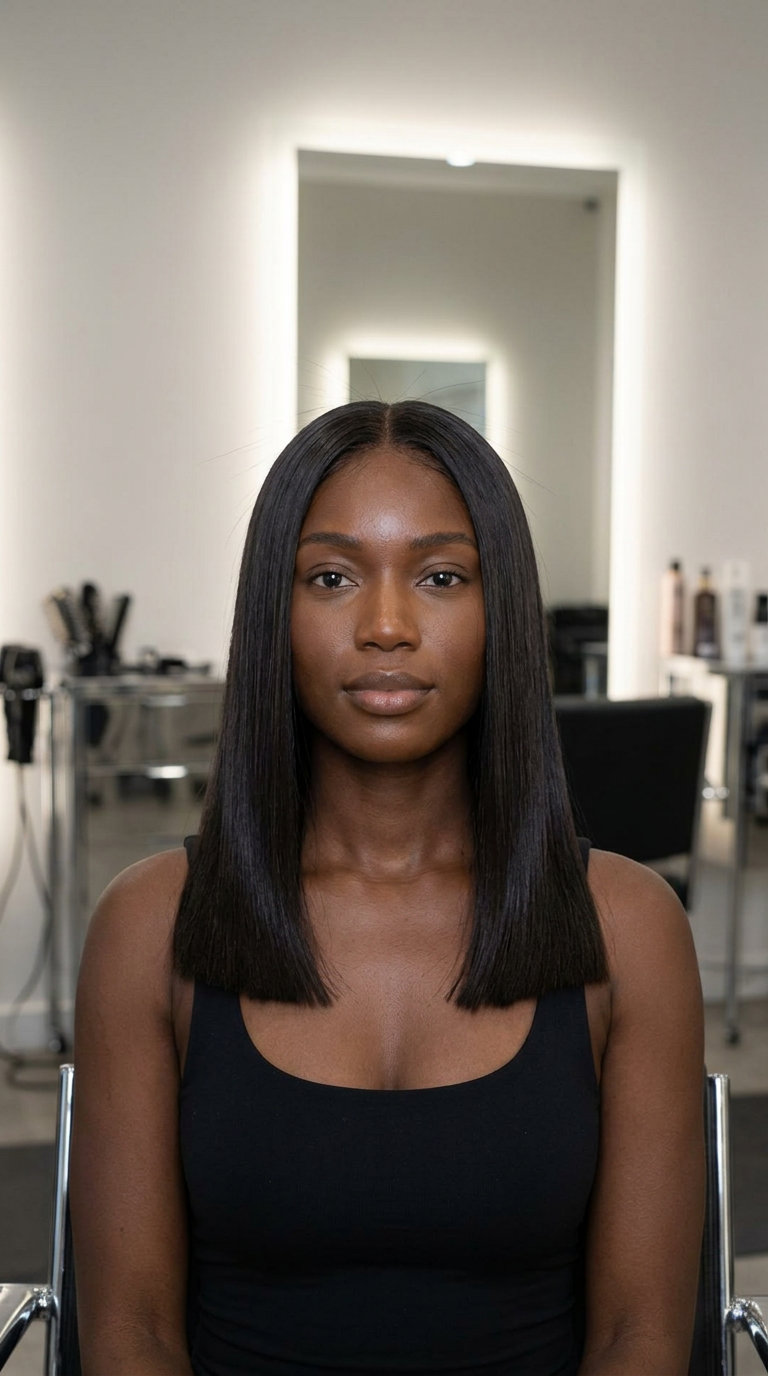 Espresso Undertones Gloss Brunette 2026 long espresso brunette hair, cool undertones, blunt cut — minimalist summer style