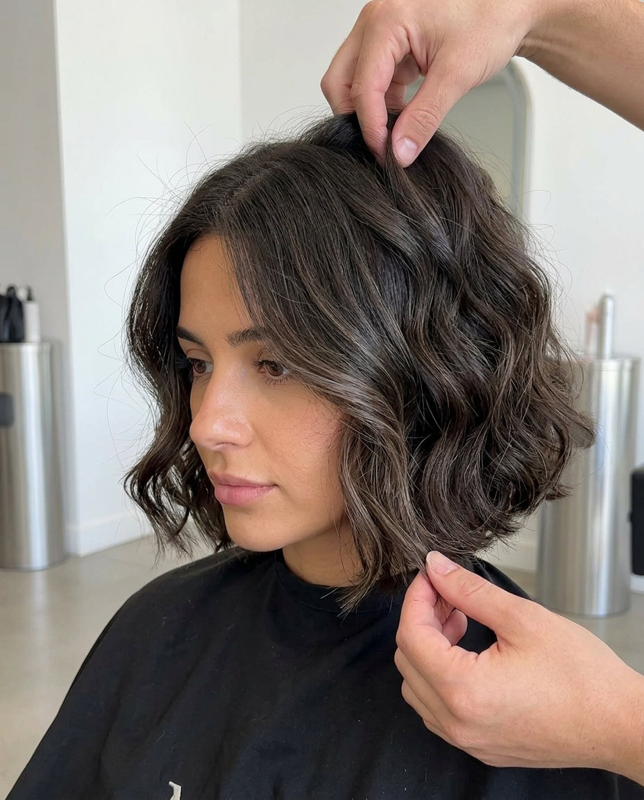 short curly bob haircut with espresso brunette, sculpted curls for bold looks