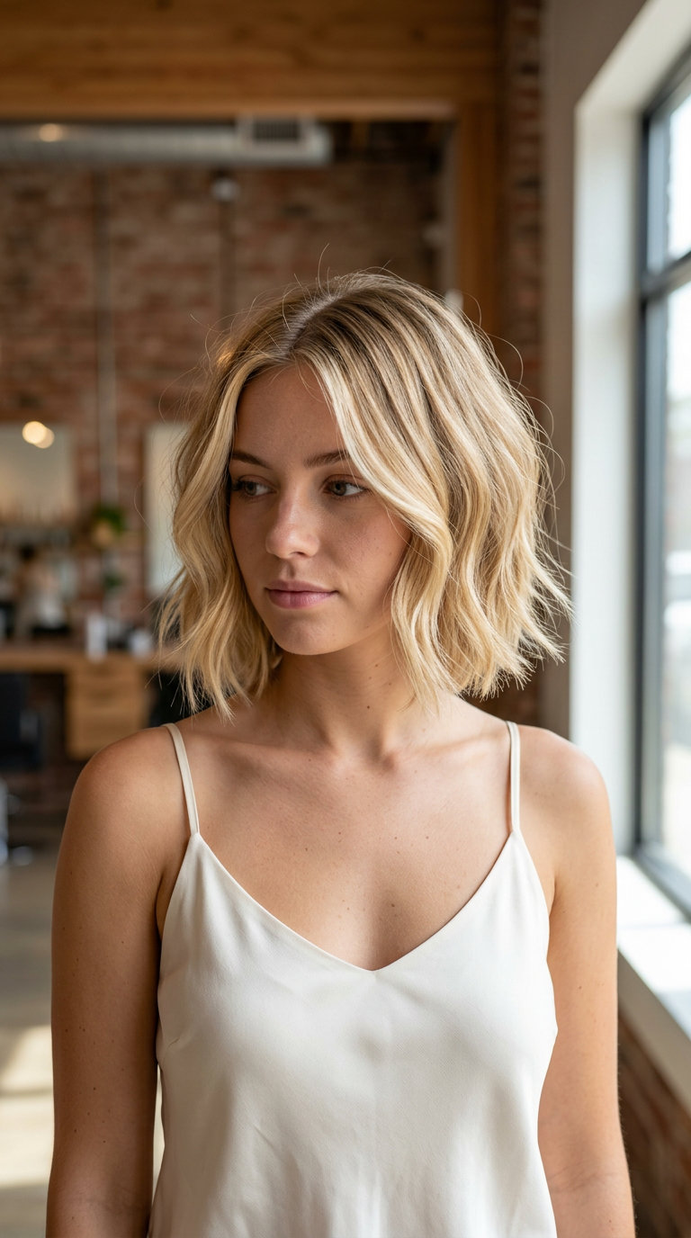 Golden Blonde French Bob 2026 short french bob with golden blonde babylights and natural root for a playful look