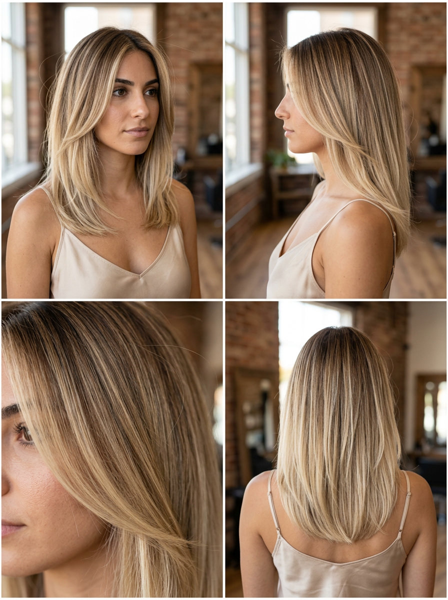 Honey Beige Balayage Ombre Hair 2026 long honey beige balayage ombre hair with honey beige root, creamy blonde ends, reverse balayage for daily wear