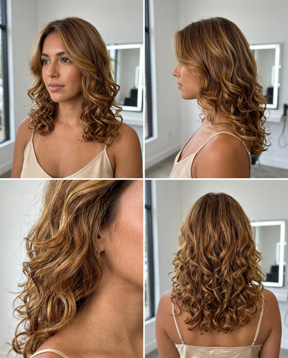 Honey Bronze Balayage 2026: Sun-Kissed Curls long honeyed bronze balayage with golden babylights for summer vacation