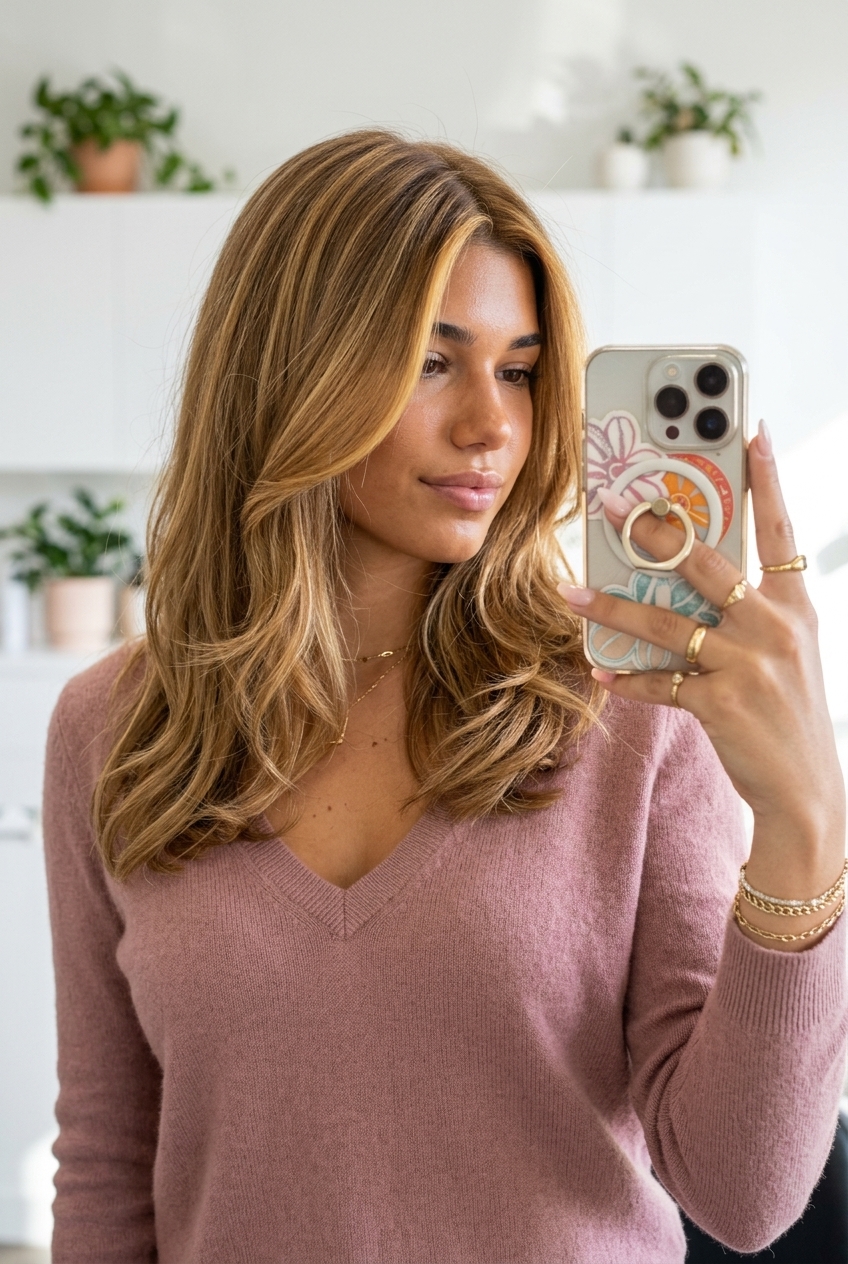 Honey Gold Money Piece 2026 long honey gold money piece with balayage, warm blend — romantic dimensional style